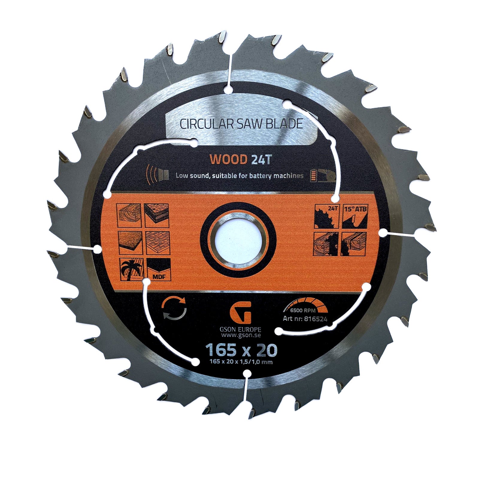 Cirkelsågklinga Trä 24T 165x20x15/10 mm | GSON