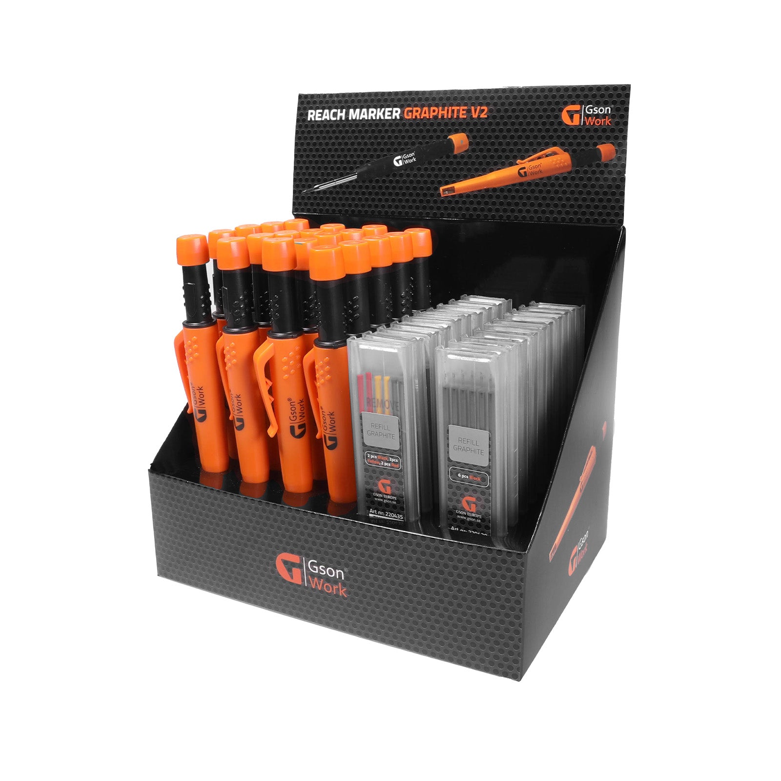 Display 20 st djuphålsmärkare grafit V2 + refillstift | GSON