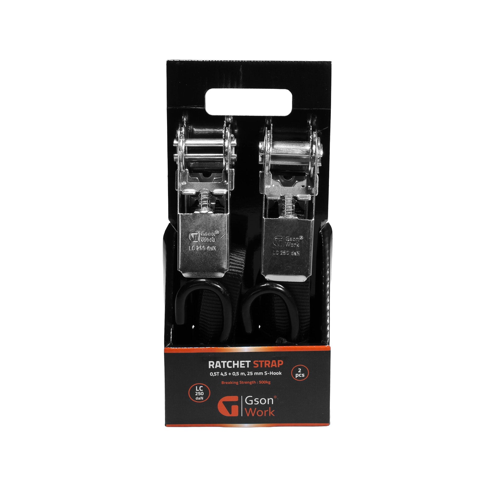 Spännband Svart 0.5T 4.5+0.5 m 25 mm S-Krok 2 st | GSON