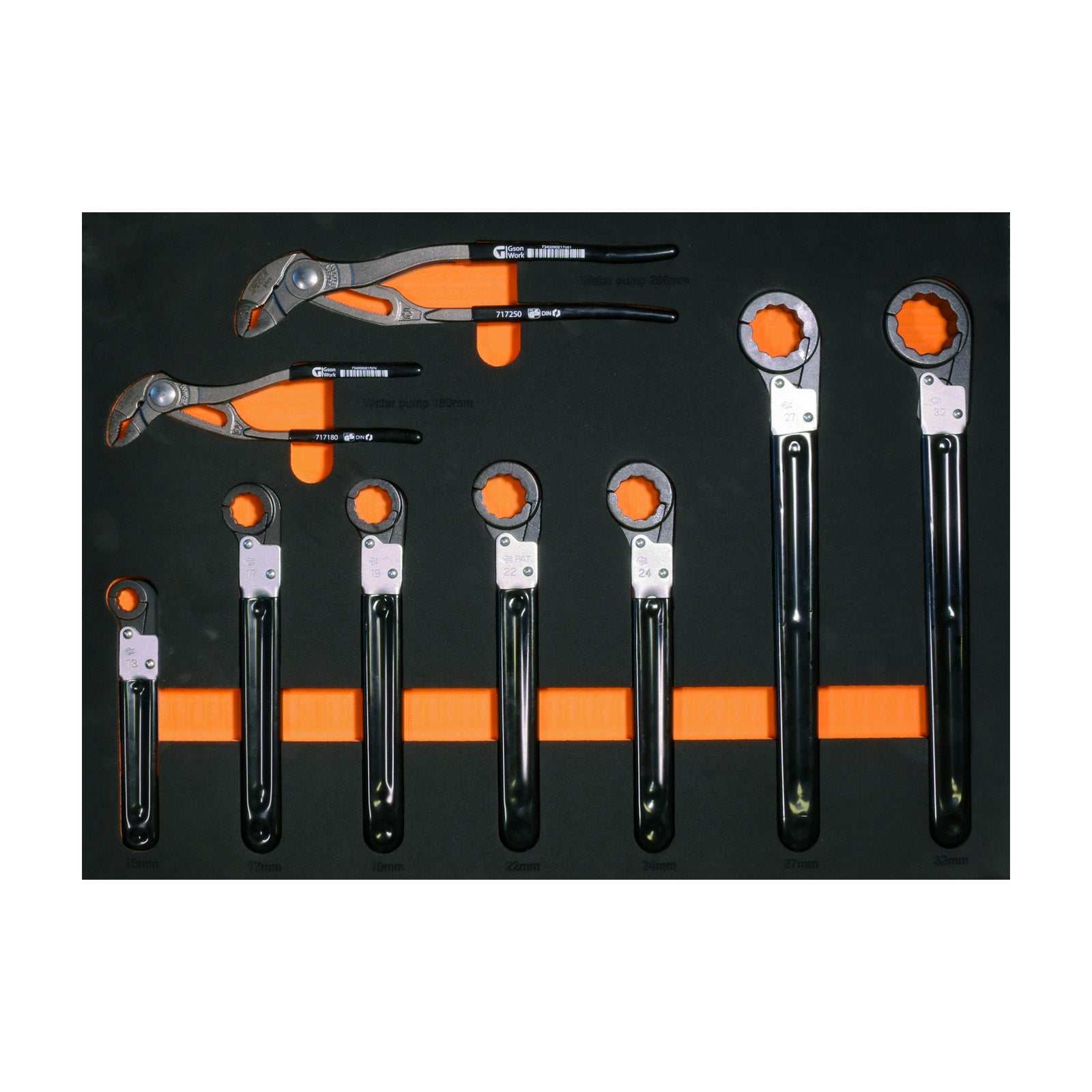 Verktygsinsats för vagn – Polygriptång + Spärrnyckelsats 13–32 mm | GSON