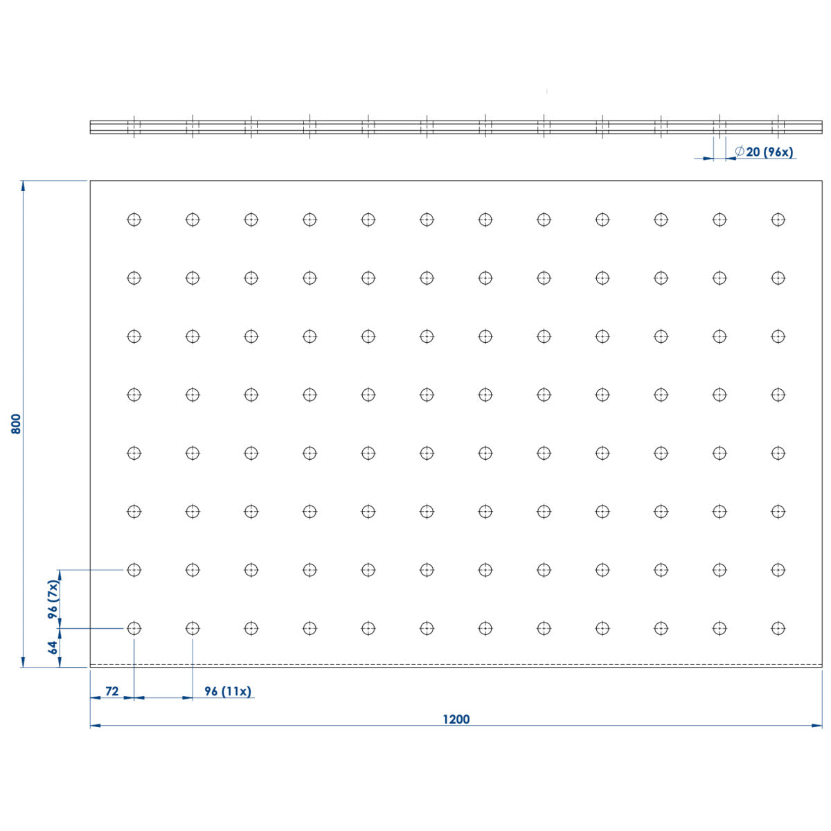 Bordsskiva 120x80 cm, HPL perforated grid plate Ø20 mm | Holzkraft